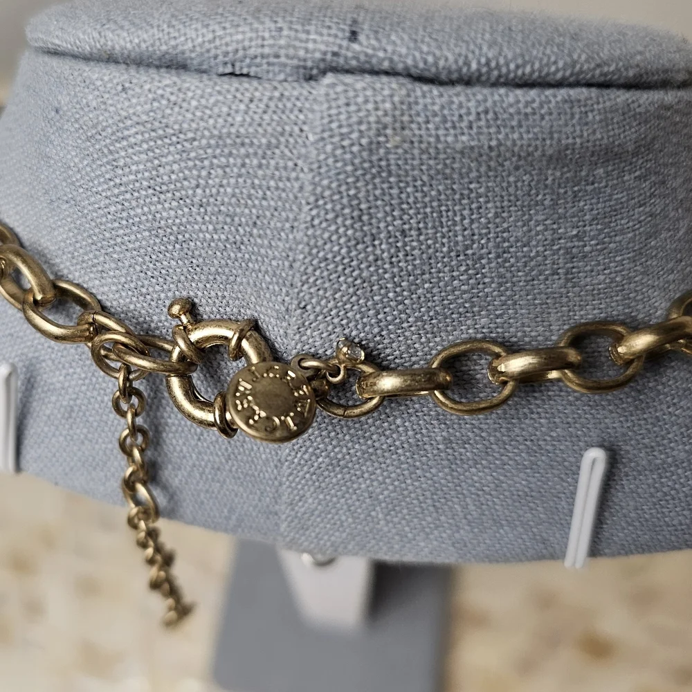 [J. CREW] Vintage Gold Tone Blue Stones Fan Crysral Gemstones Statement Necklace